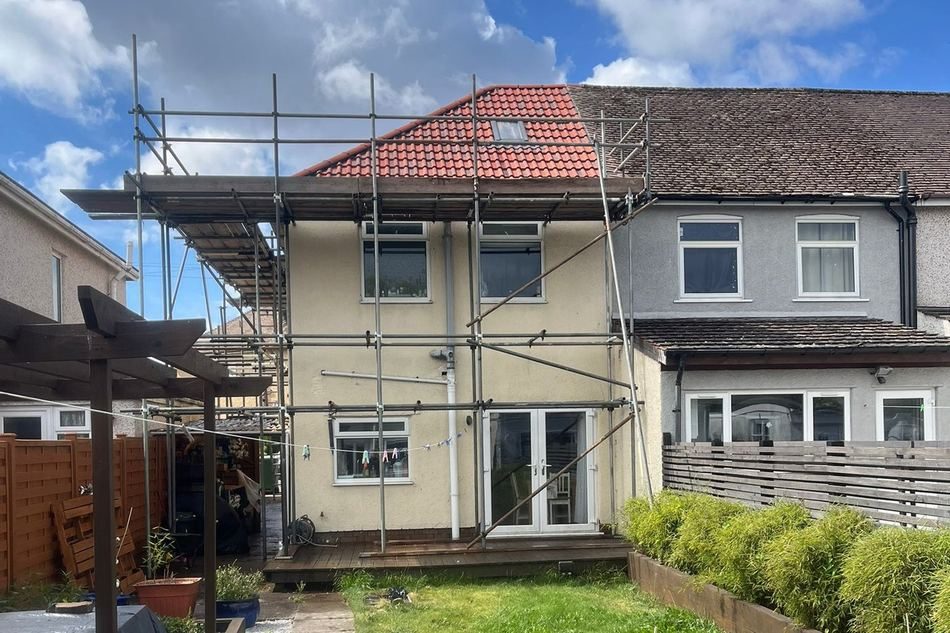 Rear roof replaced with scaffolding up
